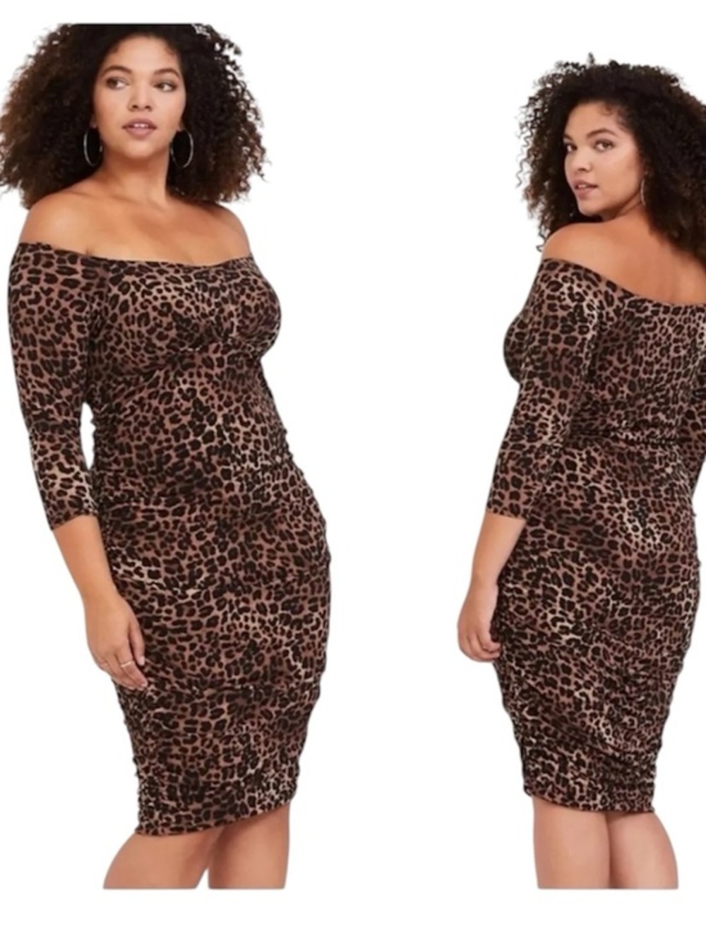 torrid Leopard Print Off-Shoulder Long Sleeve Dress - Brown & Black